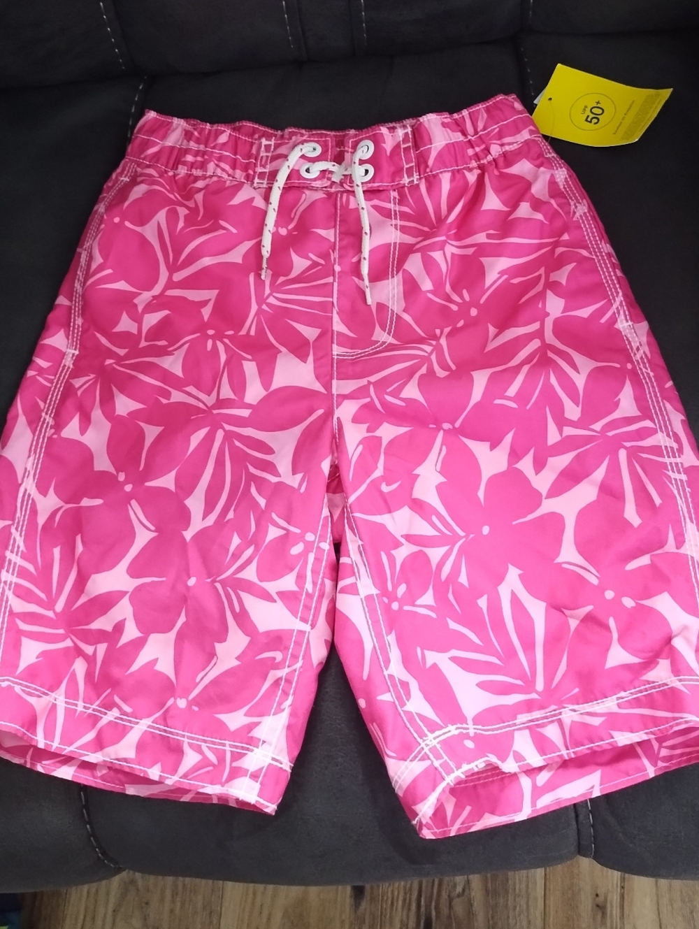 Pink Floral Boy's Swim Trunks